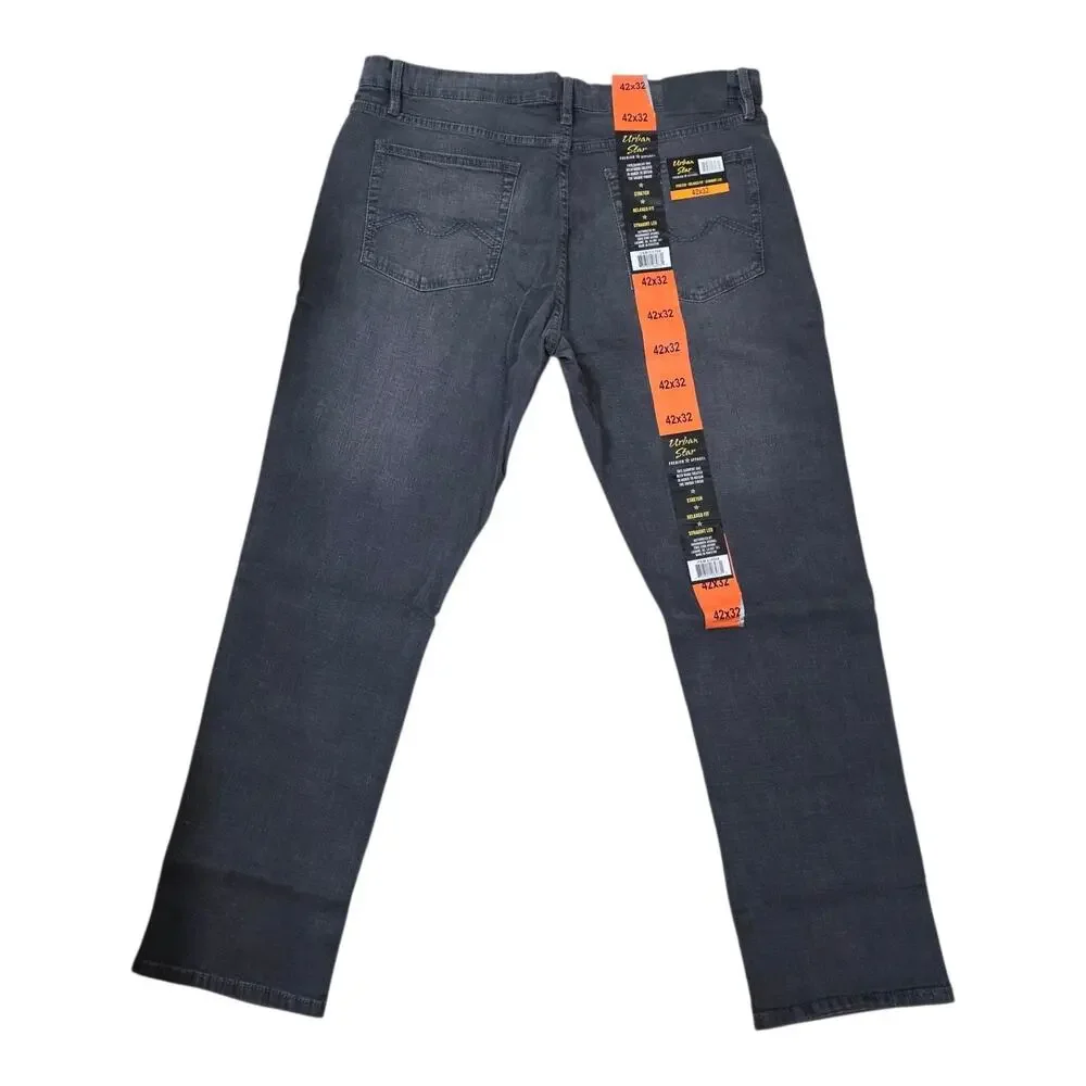 Urban Star Men's Relaxed Fit Gray Wash Straight Leg Stretch Jeans 42x32